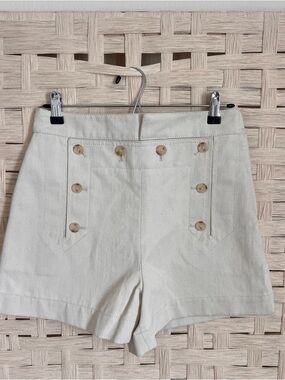 A.L.C. Lucas Cotton & Linen Cream High-Waist Sailor Button Shorts in Chalk
